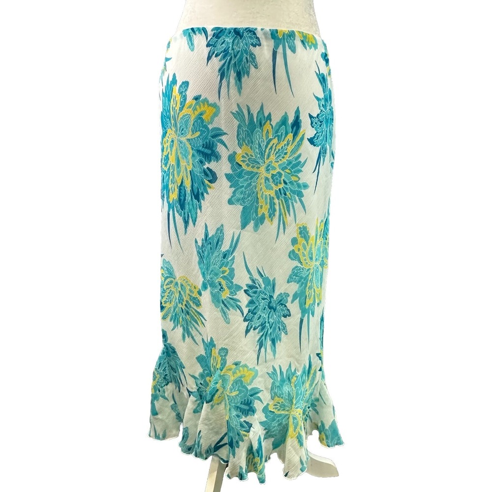 Vtg. Cato Maxi Skirt Floral Print 90s Y2K Fairy Cottage Sheer Sz. M Ruffled Hem
